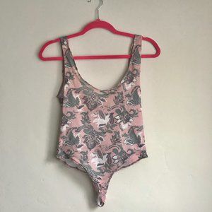 Free People / Pink and Green Pattern Bodysuit